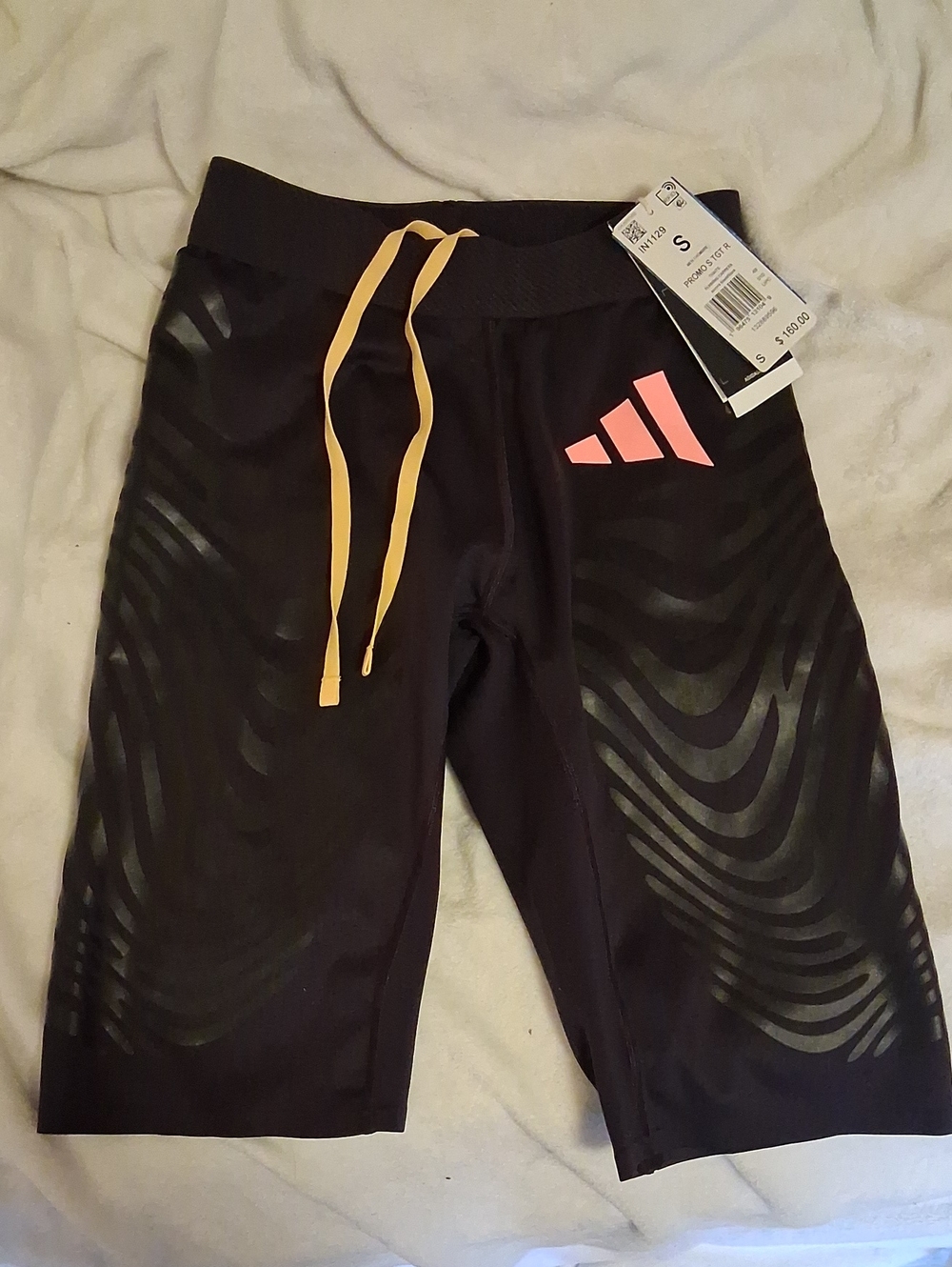 adidas Kids Black Shorts with Pink Logo and Yellow Drawstring